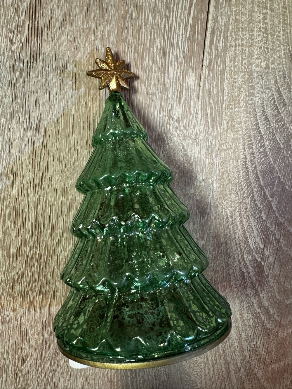 Lenox Green Glass Christmas Tree with Gold Star decor with light